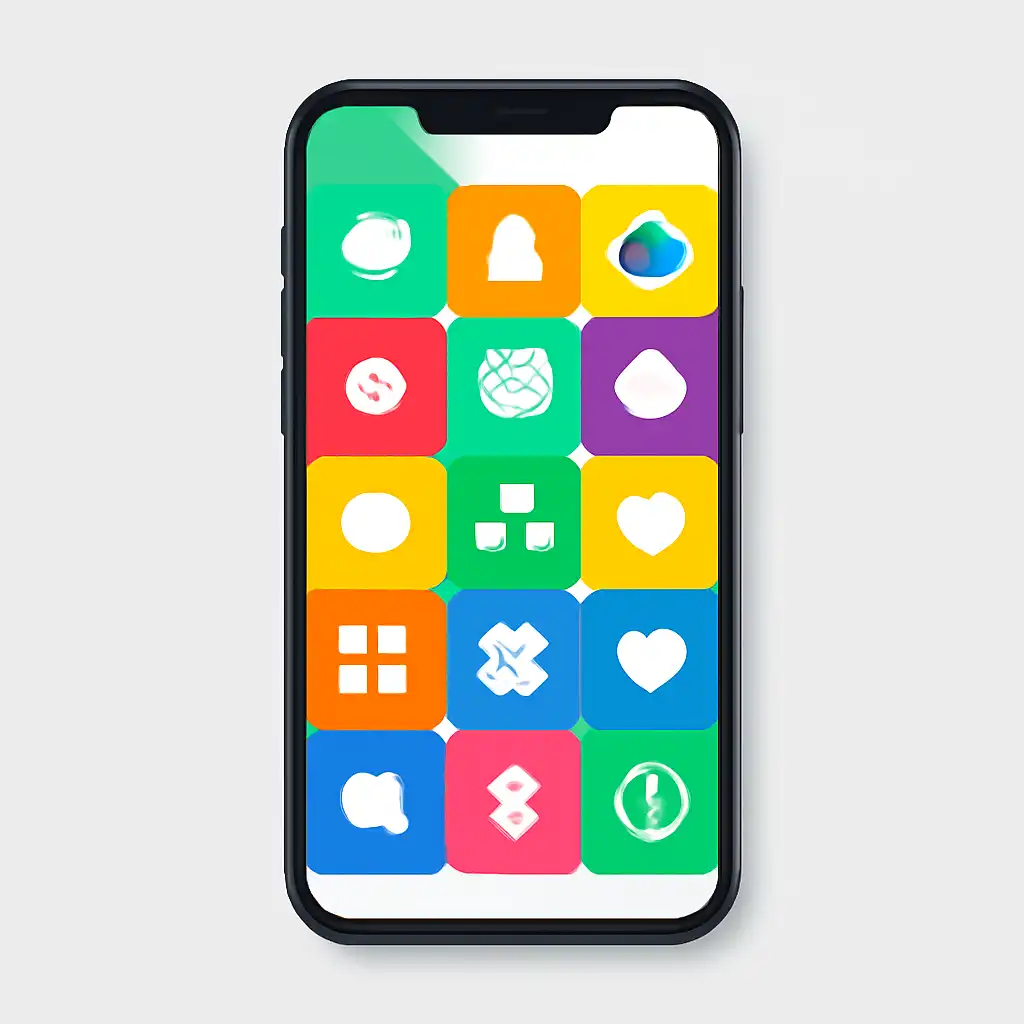 Smartphone shown from the front displaying a colourful flat layout of abstract game icons and rounded tiles (no text, no letters, no labels), 51 Game